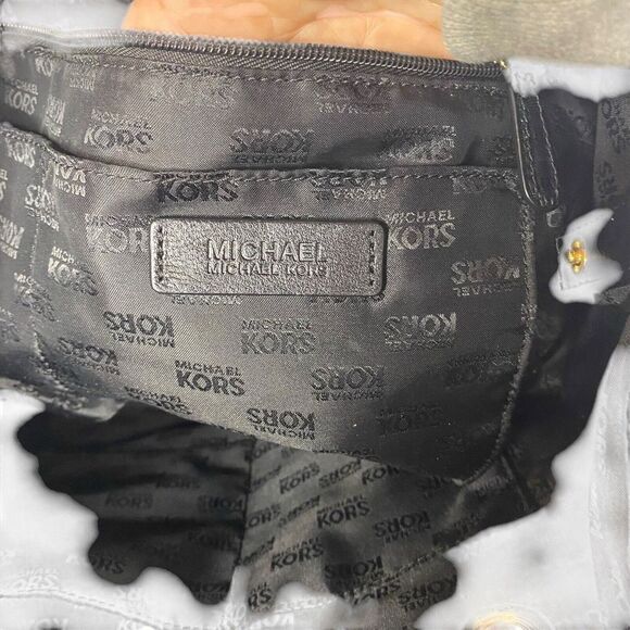 Michael Kors - Black Gold MK Logo Print Shoulder Bag / Purse / Handbag Carry All - Picture 5 of 8